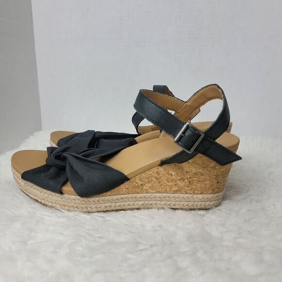 UGG Joslyn Women’s Sandals Platform Size 10 Wedge Cork Heel Leather Canvas Shoes - Picture 3 of 9